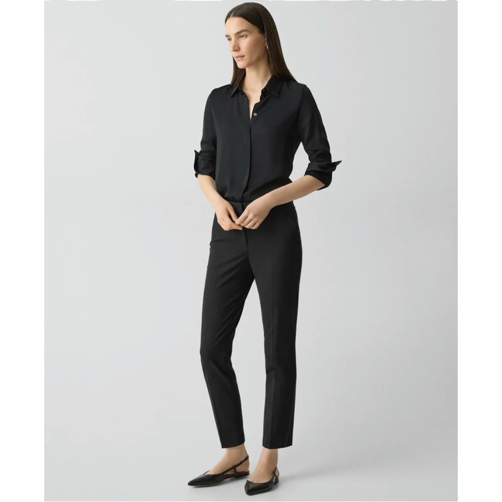 NWT Theory Treeca Pant Black Traceable Wool Cropped Tailored Fit Trousers Pants - Picture 3 of 11